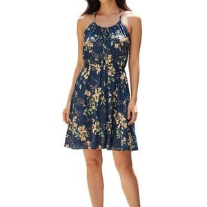 Navy Floral Halter Dress
